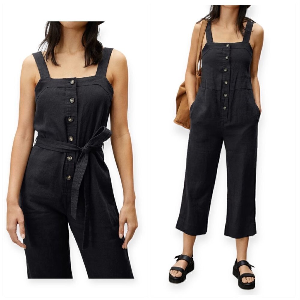 Everlane The Linen Jumpsuit in Black, Size 8 , NWT